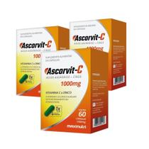 Kit 3 Caixas AscorVit C 1000mg Vitamina C e Zinco 60 Cápsulas Maxinutri
