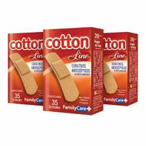 Kit 3 Caixas Band-Aid Family Care Cotton Line Curativos Flexíveis para Uso Diário Bege Transparente