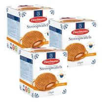 Kit 3 caixas biscoito waffle holandês stroopwafels 230g recheio de caramelo premium importado