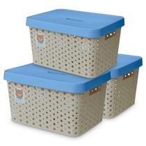Kit 3 Caixas Cesto Organizador Baby Bear Rosa Azul 17L Trama Rattan Infantil Quarto Criança - Usual Kit 3 Caixas Cesto Organizador Baby Bear Rosa Azul 17L Trama Rattan Infantil Quarto Criança - Usual