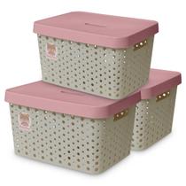 Kit 3 Caixas Cesto Organizador Baby Bear Rosa Azul 17L Trama Rattan Infantil Quarto Criança - Usual Kit 3 Caixas Cesto Organizador Baby Bear Rosa Azul 17L Trama Rattan Infantil Quarto Criança - Usual