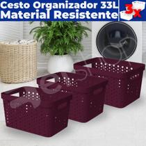 Kit 3 Caixas Cesto Organizador Multiuso Rattan S/ Tampa 33 LITROS (46x34x24)