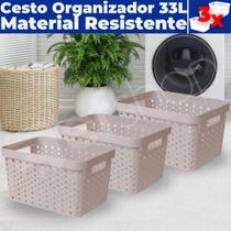 Kit 3 Caixas Cesto Organizador Multiuso Rattan S/ Tampa 33 LITROS (46x34x24)