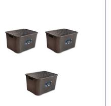 Kit 3 Caixas Cesto Organizador Rattan 25 Litros Decoração
