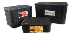 Kit 3 Caixas Cesto Organizador Rattan 70, 25 E 10 Litros Kit 3 Caixas Cesto Organizador Rattan 70, 25 E 10 Litros