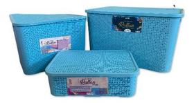 Kit 3 Caixas Cesto Organizador Rattan 70, 25 E 10 Litros