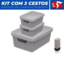 Kit 3 Caixas Cestos Organizador Armário Gaveta c/ Tampa P M