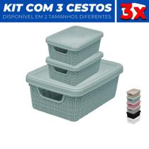 Kit 3 Caixas Cestos Organizador Armário Gaveta c/ Tampa P M
