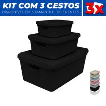 Kit 3 Caixas Cestos Organizador Armário Gaveta Tampa P M G Kit 3 Caixas Cestos Organizador Armário Gaveta Tampa P M G