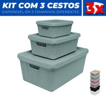 Kit 3 Caixas Cestos Organizador Armário Gaveta Tampa P M G