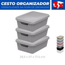 Kit 3 Caixas Cestos Organizador Tampa Armário Gaveta 39x27