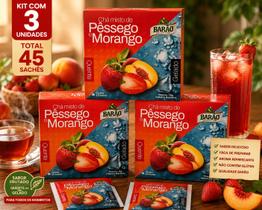 Kit 3 Caixas Chá Barão Pêssego e Morango - 45 Sachês