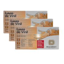 Kit 3 Caixas de Luvas de Vinil Sem Pó Descarpack 100un