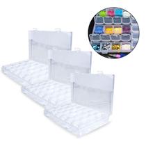 Kit 3 Caixas de Miçanga Glitter Botão Divisória 84 Potinhos Organização Versátil Multiuso Costura Artesanato Manicure