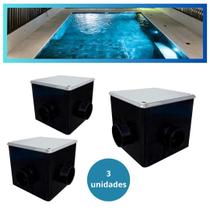 Kit 3 Caixas De Passagem Iluminação de Piscina Tampa Inox Brustec