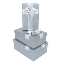 Kit 3 Caixas de Presente com Laço Prata- P, M e G