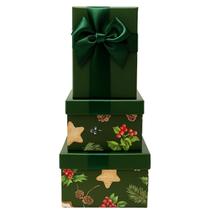 Kit 3 Caixas de Presente com Laço Verde - P, M e G Kit 3 Caixas de Presente com Laço Verde - P, M e G
