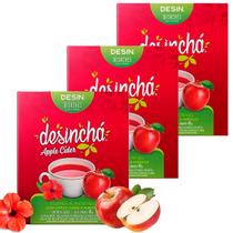 Kit 3 Caixas Desinchá Apple Cider e Hibisco Original Suplemento Alimentar Natural Ácido Acético Contém 90 Sachês