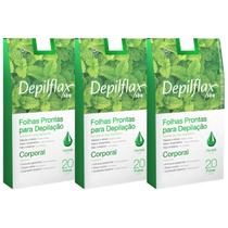 Kit 3 Caixas Folhas Prontas Cera Depilatória Depilação Corporal Depilflax Hortela