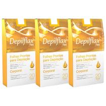Kit 3 Caixas Folhas Prontas Cera Depilatória Depilação Corporal Depilflax Natural