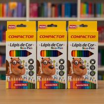 Kit 3 Caixas Lápis de Cor Compactor Neo-Pen 12 Cores