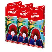 kit 3 Caixas Lápis De Cor Sextavado 12 Cores Pintura - Famix