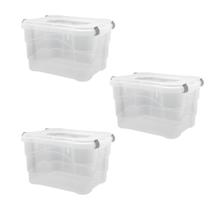 Kit 3 Caixas Organizadora Alta Multiuso Transparente Com Trava Grande Resistente Armário Guarda Roupa Jaguar Kit 3 Caixas Organizadora Alta Multiuso Transparente Com Trava Grande Resistente Armário Guarda Roupa Jaguar