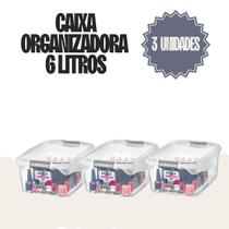 KIT 3 Caixas Organizadora de Plastico 6 Litros Sanremo Com Trava de Segurança