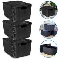 Kit 3 Caixas Organizadora Rattan 7 Litros C/ Tampa Preta