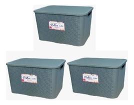 Kit 3 Caixas Organizadora Rattan 70 Litros Premium Grande