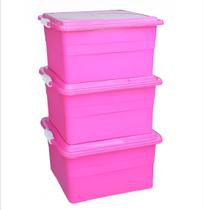Kit 3 Caixas Organizadora Rosa 70 Lt Agraplast 904