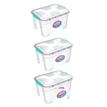 Kit 3 Caixas Organizadora Transparente 20/30 E 56 Litros Com Travas Multiuso Design Moderno