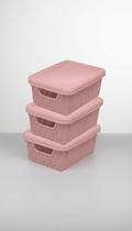 Kit 3 Caixas Organizadoras 15L Cesto Com Tampa Rosa Kit 3 Caixas Organizadoras 15L Cesto Com Tampa Rosa