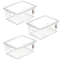 Kit 3 Caixas Organizadoras 15L Plástico com Tampa My Closet Ordene Transparente Retangular