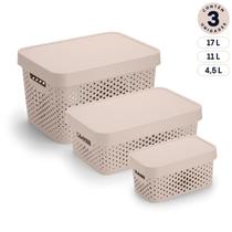 Kit 3 Caixas Organizadoras 17L 11L 4,5L Plásticas Coloridas Linha Circolare Empilháveis com Tampas