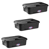 Kit 3 Caixas Organizadoras 28 Litros Preto Multiuso Com Travas Uninjet