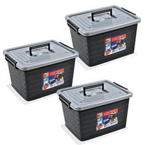 Kit 3 Caixas Organizadoras 35 Litros COD 25166 PRETA ARQPLAST