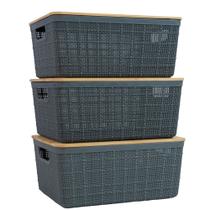 Kit 3 Caixas Organizadoras 4 Litros Cinza C/ Tampa Bambu Oikos