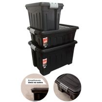 Kit 3 Caixas Organizadoras 53L, 31L e 20L c/ Rodinhas e Travas