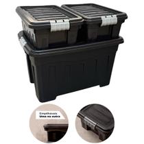 Kit 3 Caixas Organizadoras 53L e 11L com Rodinhas e Travas Kit 3 Caixas Organizadoras 53L e 11L com Rodinhas e Travas