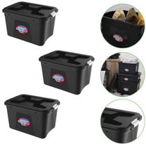 Kit 3 Caixas Organizadoras 56 Litros Com Travas Cor Preta Kit 3 Caixas Organizadoras 56 Litros Com Travas Cor Preta