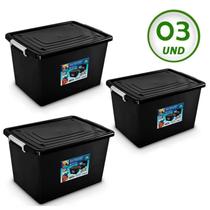 Kit 3 Caixas Organizadoras 56 Litros Preta Kit 3 Caixas Organizadoras 56 Litros Preta