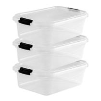 Kit 3 Caixas Organizadoras 6 L Plastico Armario Casa Lavanderia Alimento Bpa Tampa c/ Trava