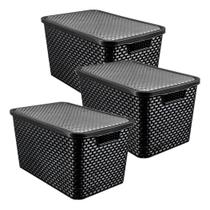 Kit 3 Caixas Organizadoras 7/15/20 Litros Rattan Preta Arqplast