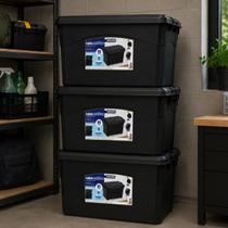 Kit 3 Caixas Organizadoras 95L Com Rodízio Preta Injeplastec Kit 3 Caixas Organizadoras 95L Com Rodízio Preta Injeplastec