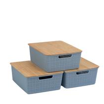 Kit 3 caixas organizadoras c/ tampa de bambu 12l azul- Oikos
