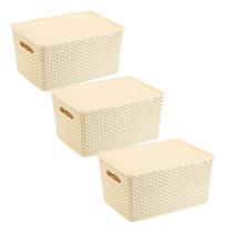 Kit 3 Caixas Organizadoras C/ Tampa Grande 15 L Rattan Creme