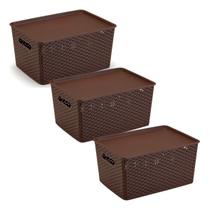 Kit 3 Caixas Organizadoras C/ Tampa Grande 15 Lt Rattan Café