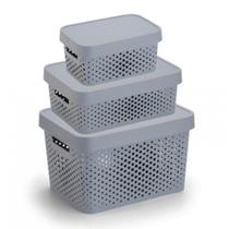 Kit 3 Caixas Organizadoras Circolare, Caixa Rattan de Plástico Com Tampa Kit 3 Caixas Organizadoras Circolare, Caixa Rattan de Plástico Com Tampa