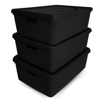 Kit 3 Caixas Organizadoras com Tampa Cesto Juta Preta Jaguar Utilidades